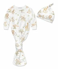 Discount 😍 Little Millie White & Brown Safari Sam Knotted Gown & Knot-Tie Beanie - Newborn For Baby & Maternity 😉