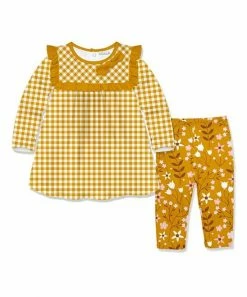 Coupon 🛒 Little Millie Yellow Gingham Babydoll 👗 Dress & Buttercup Floral Leggings - Infant & Toddler For Kids 🤩
