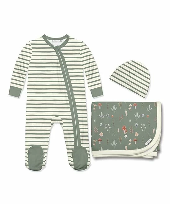 Promo π₯° Little Millie Loden Frost Leaves & Mushrooms Long-Sleeve Footie Set - Infant For Baby & Maternity π 1 Promo π₯° Little Millie Loden Frost Leaves & Mushrooms Long-Sleeve Footie Set - Infant For Baby & Maternity π