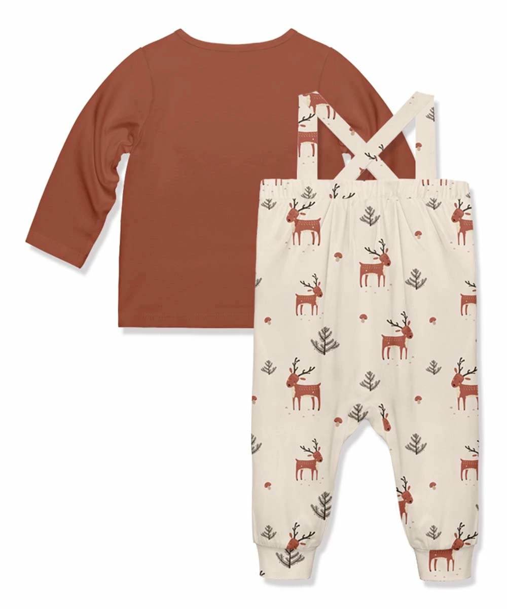 Budget ✔️ Little Millie Baked Clay Long-Sleeve Top & Light Tan Woodland Reindeer Overalls - Infant & Toddler For Kids ❤️ 3 Budget ✔️ Little Millie Baked Clay Long-Sleeve Top & Light Tan Woodland Reindeer Overalls - Infant & Toddler For Kids ❤️ - Image 3