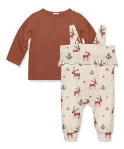 Budget ✔️ Little Millie Baked Clay Long-Sleeve Top & Light Tan Woodland Reindeer Overalls - Infant & Toddler For Kids ❤️