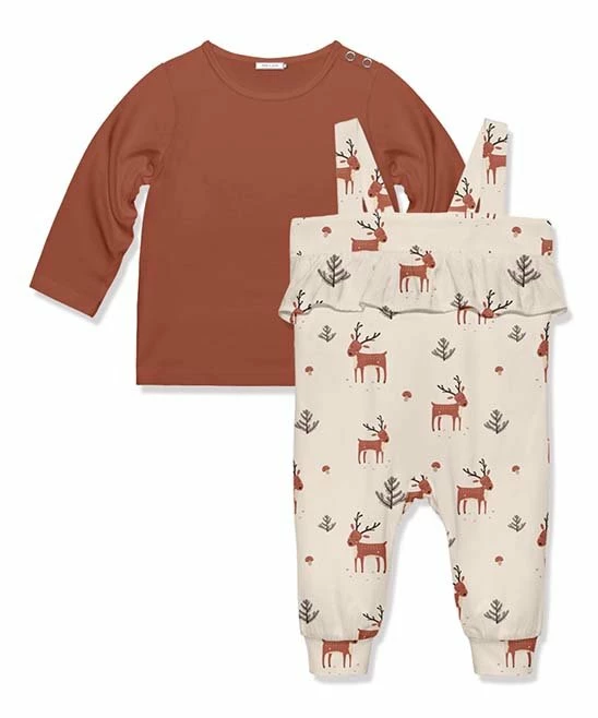 Budget ✔️ Little Millie Baked Clay Long-Sleeve Top & Light Tan Woodland Reindeer Overalls - Infant & Toddler For Kids ❤️ 1 Budget ✔️ Little Millie Baked Clay Long-Sleeve Top & Light Tan Woodland Reindeer Overalls - Infant & Toddler For Kids ❤️