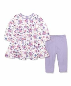 Coupon 🔥 Little Millie White & Lilac Meadow Flower Long-Sleeve Babydoll 👗 Dress & Leggings - Infant & Toddler For Kids 🌟