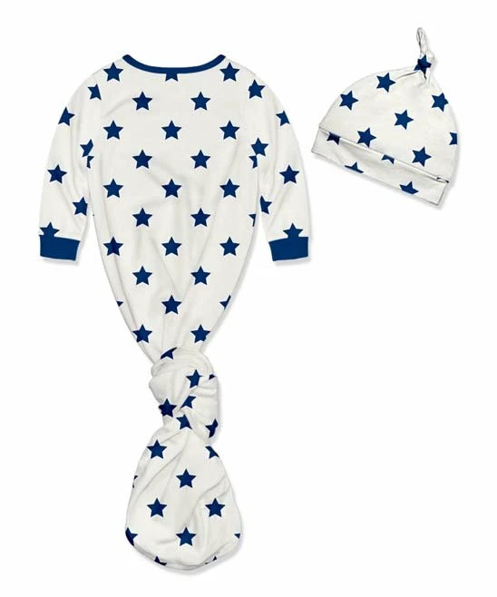Best Pirce π Little Millie Cream & Cobalt Stars Knotted Gown & Knot-Tie Beanie - Newborn For Baby & Maternity 𧨠3 Best Pirce π Little Millie Cream & Cobalt Stars Knotted Gown & Knot-Tie Beanie - Newborn For Baby & Maternity 𧨠- Image 3