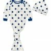 Best Pirce 🌟 Little Millie Cream & Cobalt Stars Knotted Gown & Knot-Tie Beanie - Newborn For Baby & Maternity 🧨