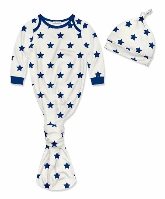Best Pirce π Little Millie Cream & Cobalt Stars Knotted Gown & Knot-Tie Beanie - Newborn For Baby & Maternity 𧨠1 Best Pirce π Little Millie Cream & Cobalt Stars Knotted Gown & Knot-Tie Beanie - Newborn For Baby & Maternity π§¨