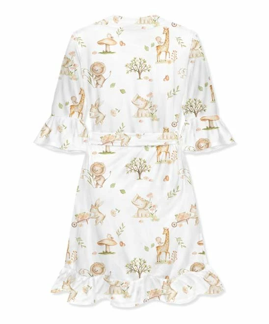 Hot Sale π― Little Millie White & Tan Woodland Animals Ruffle-Hem Robe - π© Women π 3 Hot Sale π― Little Millie White & Tan Woodland Animals Ruffle-Hem Robe - π© Women π - Image 3