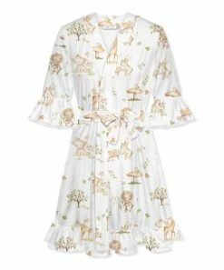 Hot Sale 💯 Little Millie White & Tan Woodland Animals Ruffle-Hem Robe - 👩 Women 🌟
