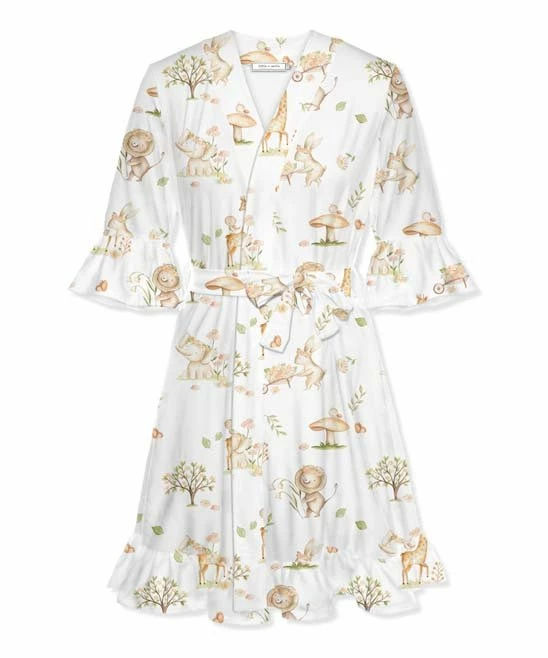Hot Sale π― Little Millie White & Tan Woodland Animals Ruffle-Hem Robe - π© Women π 1 Hot Sale π― Little Millie White & Tan Woodland Animals Ruffle-Hem Robe - π© Women π