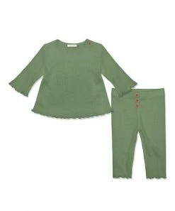 Best Sale 🛒 Little Millie Green Loden Frost Waffle-Knit Top & Leggings - Infant For Baby & Maternity 💯
