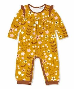 Wholesale 🤩 Little Millie Marigold & Dark Brown Buttercup Floral Ruffle-Trim Playsuit - Infant For Baby & Maternity 🔔
