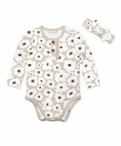 Brand new 💯 Little Millie Tan Flower Bodysuit & Bow Soft Headband - Infant For Baby & Maternity 🎁