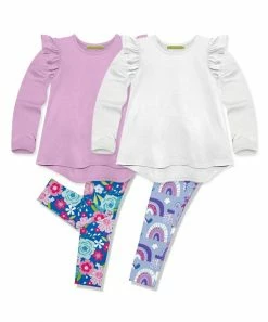 Best Pirce ❤️ Millie Loves Lily Lilac & Blue Flower Sparkle Long-Sleeve Hi-Low Top Set - Infant, Toddler & 👧 Girls For Kids ❤️