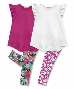 Buy 🎉 Millie Loves Lily Rose Violet & White Kitten Floral Leggings Set - Infant, Toddler & 👧 Girls For Kids 🎉