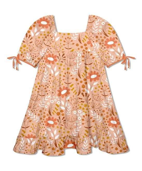 Best Sale π Millie Loves Lily Peach Floral Fantasia Ruffle-Hem Puff-Sleeve π Dress - π§ Girls For Kids β 3 Best Sale π Millie Loves Lily Peach Floral Fantasia Ruffle-Hem Puff-Sleeve π Dress - π§ Girls For Kids β - Image 3