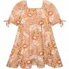 Best Sale 🎁 Millie Loves Lily Peach Floral Fantasia Ruffle-Hem Puff-Sleeve 👗 Dress - 👧 Girls For Kids ⭐