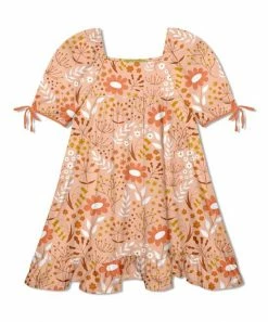 Best Sale 🎁 Millie Loves Lily Peach Floral Fantasia Ruffle-Hem Puff-Sleeve 👗 Dress - 👧 Girls For Kids ⭐