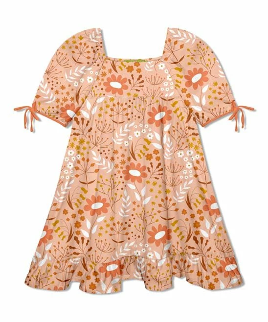 Best Sale π Millie Loves Lily Peach Floral Fantasia Ruffle-Hem Puff-Sleeve π Dress - π§ Girls For Kids β 1 Best Sale π Millie Loves Lily Peach Floral Fantasia Ruffle-Hem Puff-Sleeve π Dress - π§ Girls For Kids β