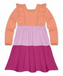 Cheap 🧨 Simply Millie By Millie Loves Lily Coral & Lilac Color Block Ruffle Tiered Long-Sleeve A-Line 👗 Dress - Infant, Toddler & 👧 Girls For Kids ⌛