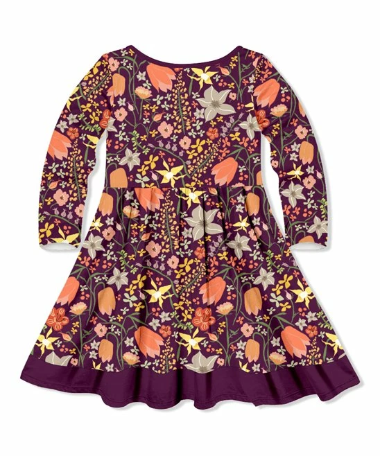 Best Pirce π₯° Millie+ By Millie Loves Lily Burgundy Sparrow Floral Button-Accent Long-Sleeve A-Line π Dress - π§ Girls For Kids β 3 Best Pirce π₯° Millie+ By Millie Loves Lily Burgundy Sparrow Floral Button-Accent Long-Sleeve A-Line π Dress - π§ Girls For Kids β - Image 3