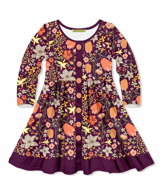 Best Pirce π₯° Millie+ By Millie Loves Lily Burgundy Sparrow Floral Button-Accent Long-Sleeve A-Line π Dress - π§ Girls For Kids β 1 Best Pirce π₯° Millie+ By Millie Loves Lily Burgundy Sparrow Floral Button-Accent Long-Sleeve A-Line π Dress - π§ Girls For Kids β