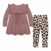 Best Pirce 🛒 Millie Loves Lily Rose Ruffle Long-Sleeve Top & Beige Leopard Leggings - Infant, Toddler & 👧 Girls For Kids 💯