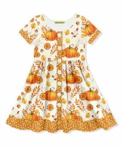 Best reviews of 🔥 Millie Loves Lily Cream Pumpkin Harvest Button-Up A-Line 👗 Dress - 👧 Girls For Kids 🥰