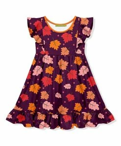 Cheapest ⌛ Millie Loves Lily Burgundy Woodland Leaves Angel-Sleeve 👗 Dress - Toddler & 👧 Girls For Kids 🥰