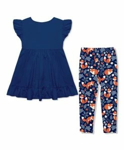 Coupon 🧨 Millie Loves Lily Navy Angel-Sleeve Babydoll Top & Navy Fox Trot Leggings - 👧 Girls For Kids 😀 -Little Millie-shop zu107806723 alt 3 tm1661864954