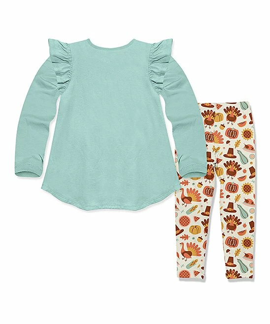 Flash Sale π Millie Loves Lily Mint Turkey Angel-Sleeve Top & Cream Turkey Leggings - Toddler & π§ Girls For Kids π₯ 3 Flash Sale π Millie Loves Lily Mint Turkey Angel-Sleeve Top & Cream Turkey Leggings - Toddler & π§ Girls For Kids π₯ - Image 3