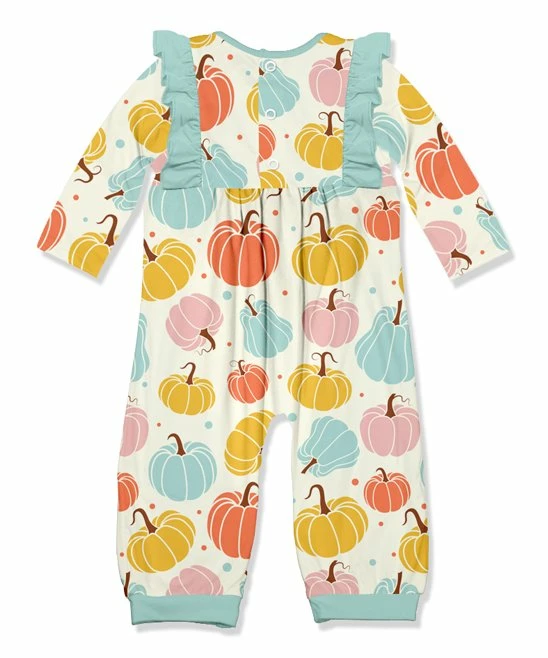 Outlet π― Little Millie Cream & Pink Pumpkins Of All Colors Ruffle-Trim Playsuit - Infant For Kids π 4 Outlet π― Little Millie Cream & Pink Pumpkins Of All Colors Ruffle-Trim Playsuit - Infant For Kids π - Image 4