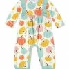 Outlet 💯 Little Millie Cream & Pink Pumpkins Of All Colors Ruffle-Trim Playsuit - Infant For Kids 🌟