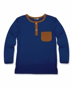 Flash Sale 🥰 Millie & Maxx Navy & Caramel Café Pocket Henley - Boys For Kids 👏