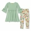 Best Sale 🔥 Millie Loves Lily Sage Trumpet-Sleeve A-Line 👗 Dress & Millie Floral Leggings - Infant, Toddler & 👧 Girls For Kids ⌛