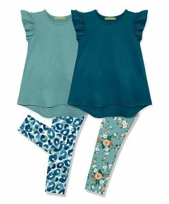 Discount 💯 Millie Loves Lily Midnight & Nile Blue Floral Garden Leggings Set - Infant, Toddler & 👧 Girls For Kids ⌛