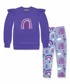 Best Pirce 🔥 Millie Loves Lily Blue Iris Angel-Sleeve Sweatshirt & Spring Rainbow Leggings - Infant, Toddler & 👧 Girls For Kids 🛒