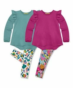 Promo 😀 Millie Loves Lily Nile Blue & Cream Technicolor Leopard Long-Seeve Hi-Low Top Set - Infant, Toddler & 👧 Girls For Kids 🎁