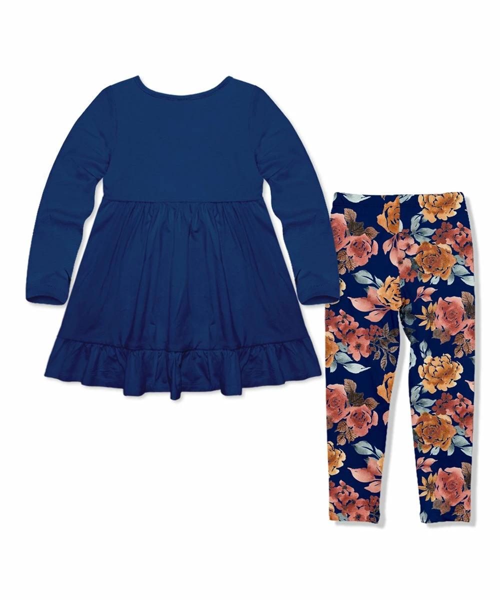 Outlet π Millie Loves Lily Navy Button Long-Sleeve Babydoll Top & Floral Harvest Leggings - Infant For Kids β¨ 3 Outlet π Millie Loves Lily Navy Button Long-Sleeve Babydoll Top & Floral Harvest Leggings - Infant For Kids β¨ - Image 3