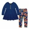 Outlet 🎁 Millie Loves Lily Navy Button Long-Sleeve Babydoll Top & Floral Harvest Leggings - Infant For Kids ✨