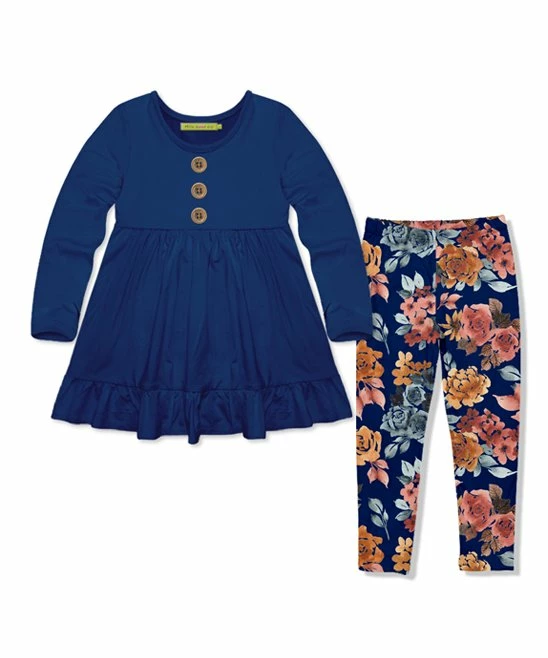 Outlet π Millie Loves Lily Navy Button Long-Sleeve Babydoll Top & Floral Harvest Leggings - Infant For Kids β¨ 1 Outlet π Millie Loves Lily Navy Button Long-Sleeve Babydoll Top & Floral Harvest Leggings - Infant For Kids β¨