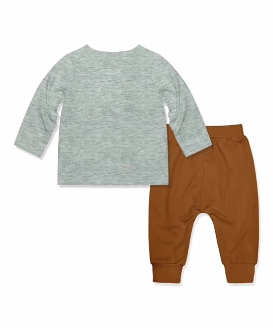 Cheap β Little Millie Heather Gray Turkey Snap Long-Sleeve Tee & Caramel Joggers - Infant For Kids π 3 Cheap β Little Millie Heather Gray Turkey Snap Long-Sleeve Tee & Caramel Joggers - Infant For Kids π - Image 3