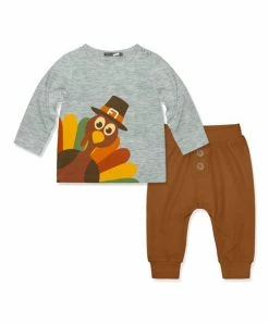 Cheap ⌛ Little Millie Heather Gray Turkey Snap Long-Sleeve Tee & Caramel Joggers - Infant For Kids 🔔