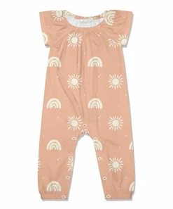 Brand new 🥰 Little Millie Peach & Cream Celestial Sky Cap-Sleeve Playsuit - Infant For Kids 👏