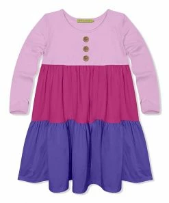 Wholesale ⭐ Simply Millie By Millie Loves Lily Lilac & Rose Violet Button-Front Long-Sleeve Tiered 👗 Dress - Infant, Toddler & 👧 Girls For Kids 🎉