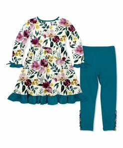 Buy 😉 Millie Loves Lily Cream Fall Petals Bow Pocket A-Line 👗 Dress & Teal Button Leggings - Infant, Toddler & 👧 Girls For Kids 🤩 -Little Millie-shop zu108282247 alt 2 tm1661173590