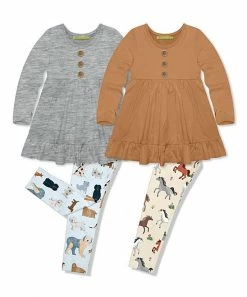 Cheap 🔔 Millie Loves Lily Brown & Ice Blue 🦮 Doggy 🦮 Dog Leggings Set - Infant, Toddler & 👧 Girls For Kids 🎁