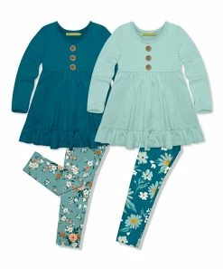 Best deal 🌟 Millie Loves Lily Teal & Nile Blue Floral Garden Leggings Set - Infant, Toddler & 👧 Girls For Kids ❤️