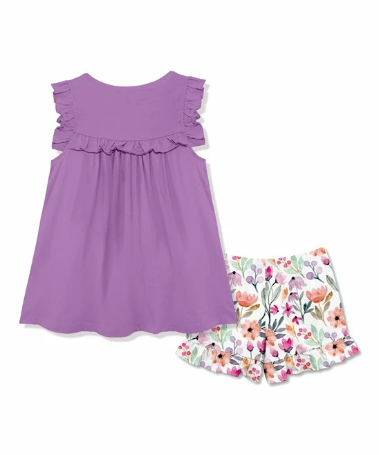 Best deal π₯ Millie Loves Lily Purple Ruffle Babydoll Top & Green Floral Ruffle Shorts - Toddler & π§ Girls For Kids π 3 Best deal π₯ Millie Loves Lily Purple Ruffle Babydoll Top & Green Floral Ruffle Shorts - Toddler & π§ Girls For Kids π - Image 3