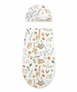 Cheap 🎉 Little Millie White & Green Safari Sam Swaddle Sack & Beanie For Baby & Maternity ✔️
