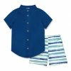 Brand new 🔥 Millie & Maxx Cobalt Short-Sleeve Button-Up & Blue Brush Stripe Pocket Shorts - Toddler & Boys For Kids ⌛